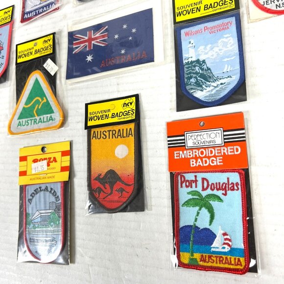 Australia 11 Vtg Woven Souvenir Badge Patch Lot NSW Victoria Adelaide Kangaroo - Picture 2 of 8